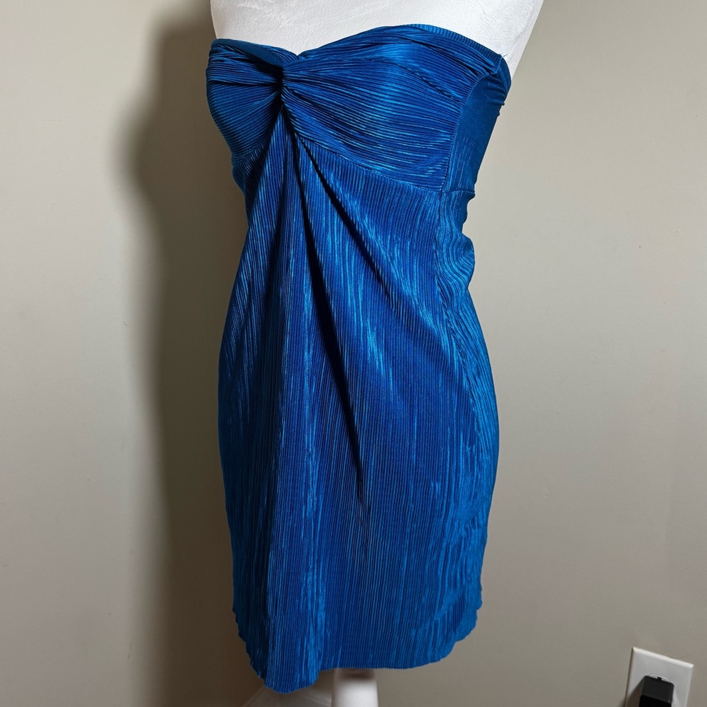PrettyLittleThing Metallic Blue Strapless Dress